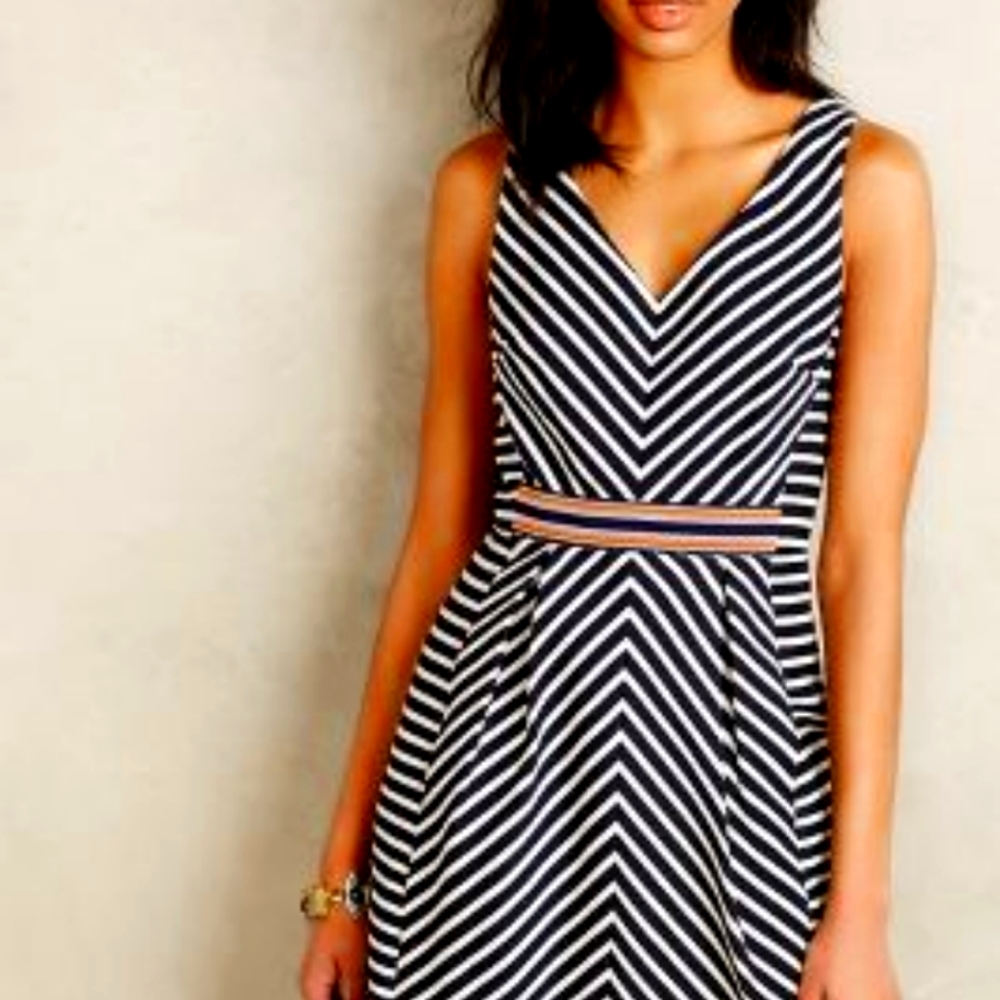 Navy and White Striped Sleeveless Dress